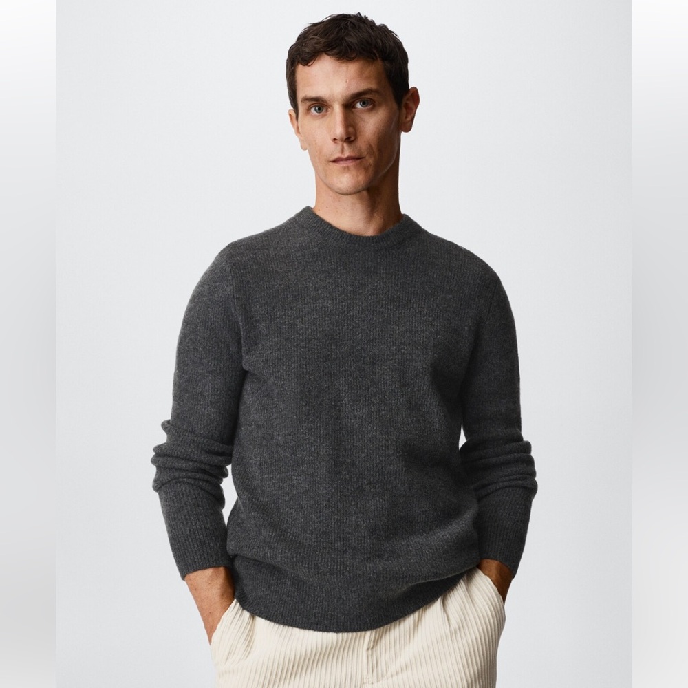 MANGO Structured Men’s Crew Neck Sweater Grey NWT XL